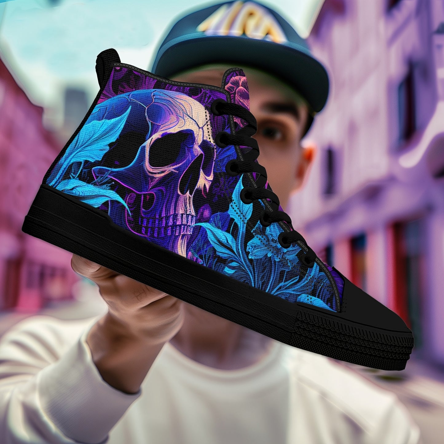 Unisex Vintage Skull Canvas Sneakers